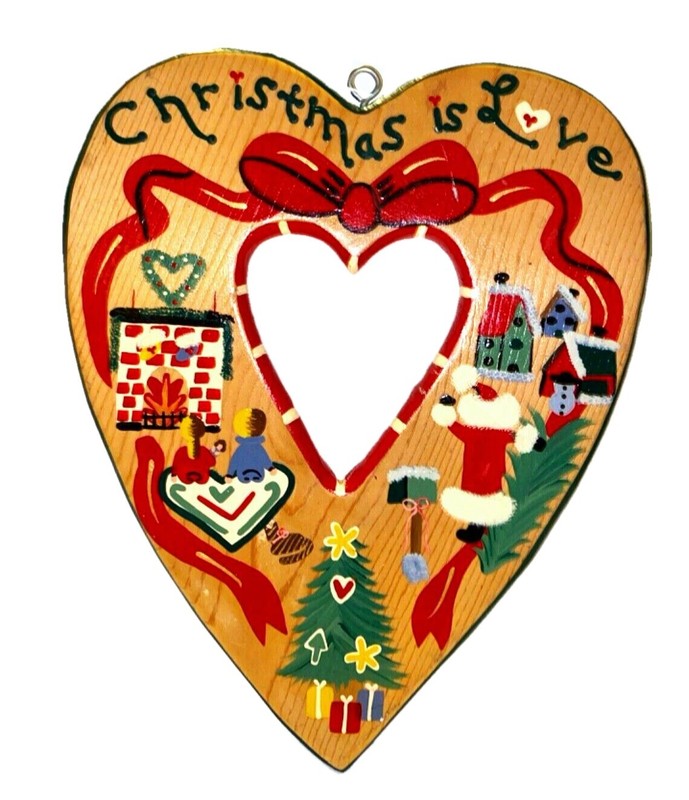 Vtg 1997 J.D.I. Handmade Painted Christmas Is Love Wreath Wood Plank Wall Decor