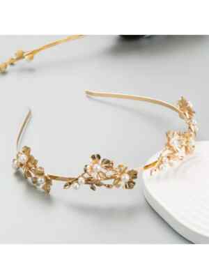 Haarreif Band für Haar Bogen Strass Steif Bunt Gold Blatt 61139