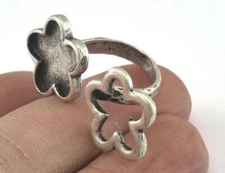 Ring Flowers Adjustable Ring Bezel Antique Silver Plated brass  9US  size 2610