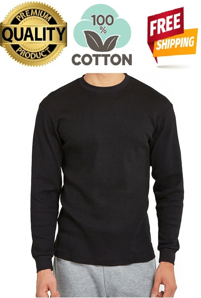 Quality Men's Thermal Heavy Premium Cotton Shirt Waffle Long Sleeve Crew Neck - Image 2 of 4