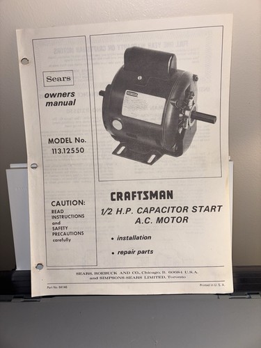 Sears Craftsman 1/2 H.P. Motor 113.12550 Betriebs- und Teilehandbuch