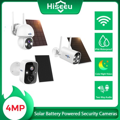 4PCS Hiseeu 4MP Solar Battery Powered Outdoor Wireless WiFi Security Camera Lot