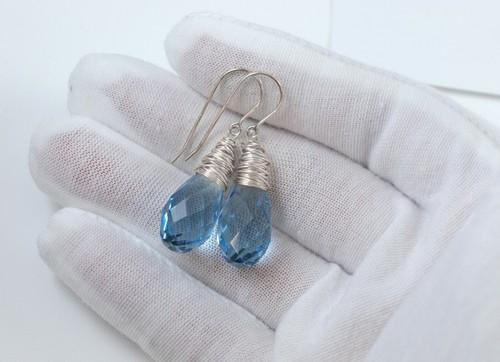 Spyglass Designs Earrings made w/ Crystal Aqua Large Drop Wrap 14k Solid Gold - Picture 9 of 10