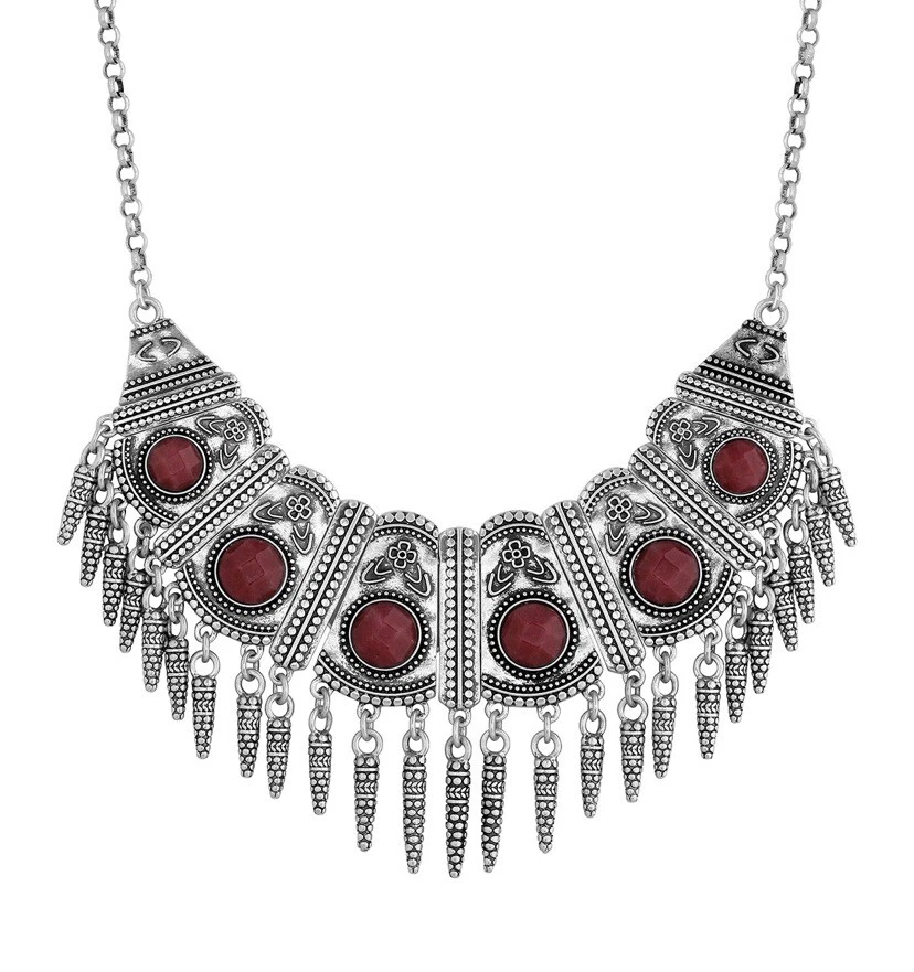 $79 Lucky Brand Tono Plateado Rojo Jade Collar Piedra Babero Collar LK11a Foto 3 de 3