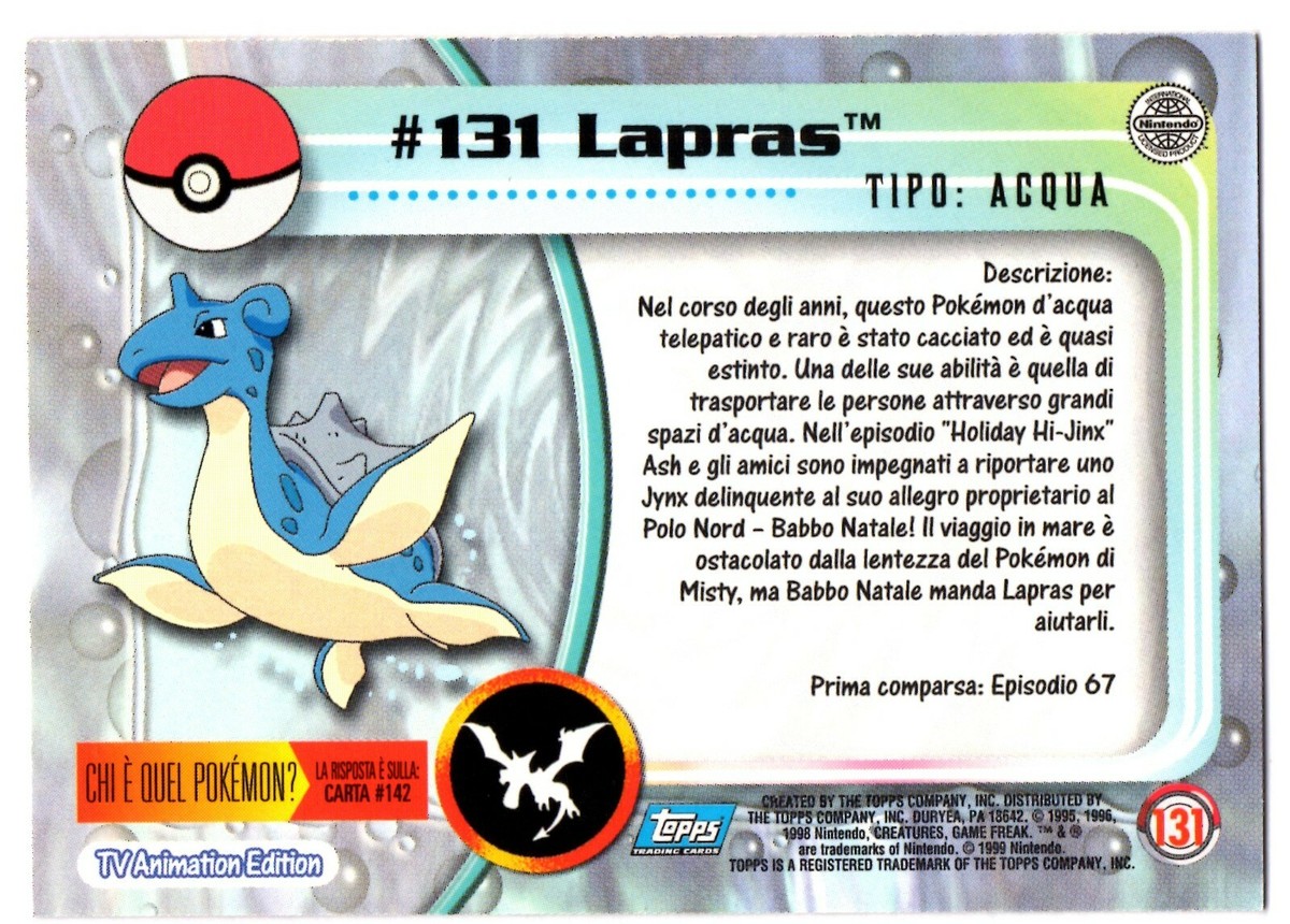 VIP1999 VIP 2000 SUMMER カード　99 00 LAPRAS #131 CROMO / CARD POKEMON TRADING CARDS 1999-2000 TOPPS | eBay