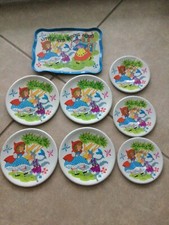 Vintage Tin Child Tea Set Little Red Riding Hood Playset 13 Pieces