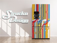 Wave Stripe Red Blue Yellow Design Fridge Freezer Wrap Side Door Vinyl Decal