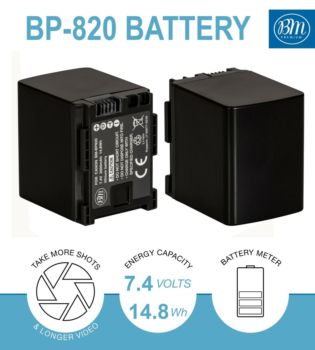 BM 2X BP-820 Batteries for Canon XA11, XA15, XA20, XA25, XA30