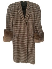 Krizia 100% Wool Coat Fur Trim Cuffs