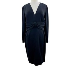 Vintage Black Knee Length V-neck Dress with Bow Size 10