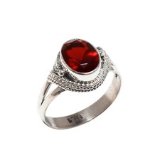 Faceted Garnet Gemstone 925 Solid Sterling Silver Ring Prefect Gift Jewelry