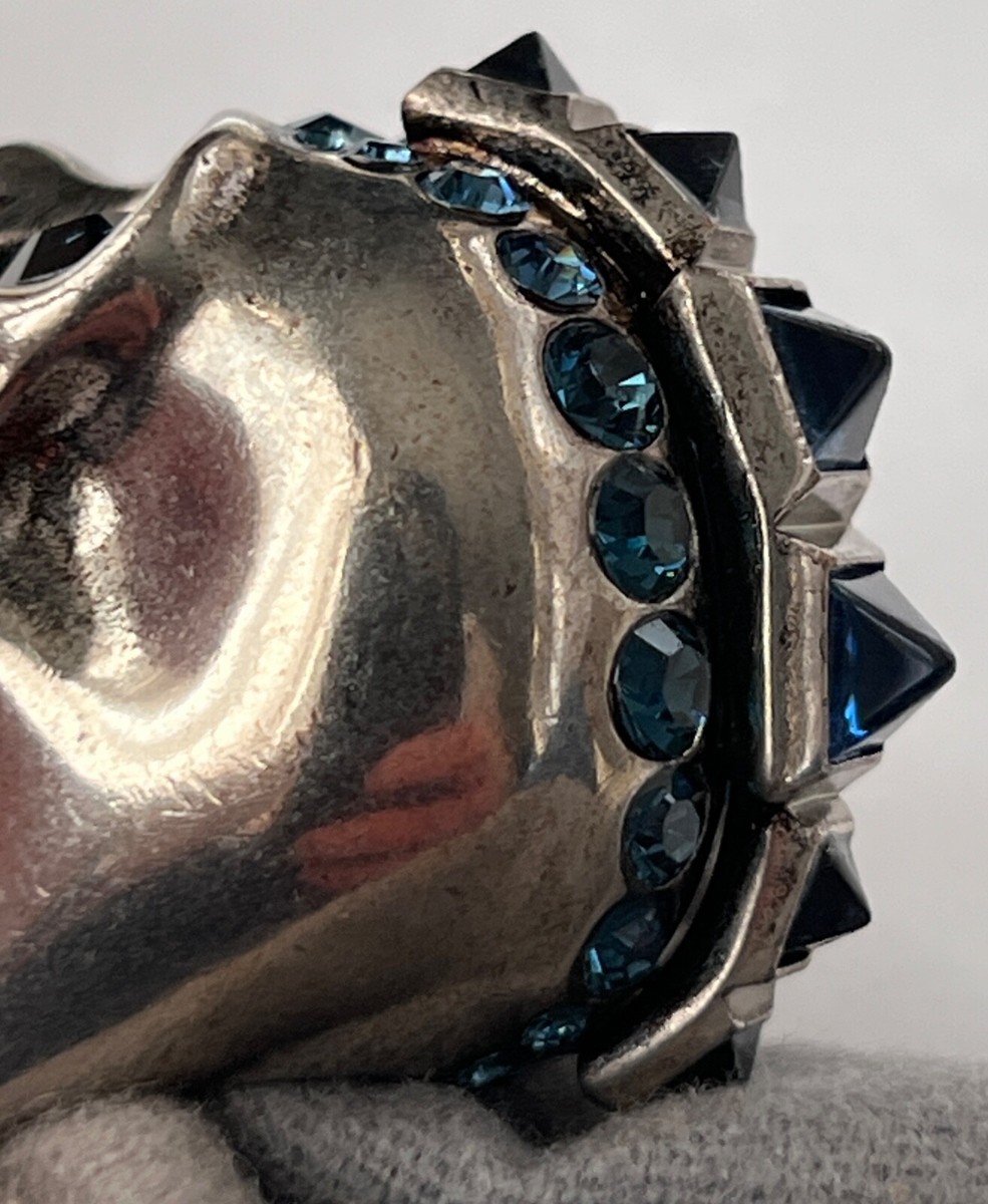 Alexander McQueen Iconic Skull Spike Mohawk Blue Crystal Statement