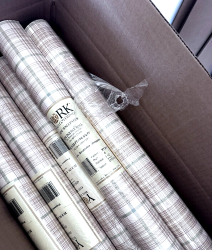7 York Wallcoverings Double Rolls Green Tan Red Plaid Wallpaper Farmhouse RY3411