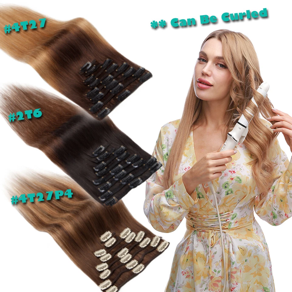 AU CLEARANCE 100% Human Hair Clip In Real Remy Hair Extensions Full Head 8Pieces - image 3 of 4