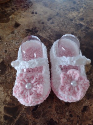 Sandales Bébé Fille Au Crochet Fait Main - Taille 3-6 Mois - Bleu - Neuf Avec Emballage (fait Au Royaume-Uni)