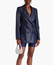 Nina Ricci Size 8 Navy Double-breasted Faux Leather Blazer Bnwt Rrp £1200