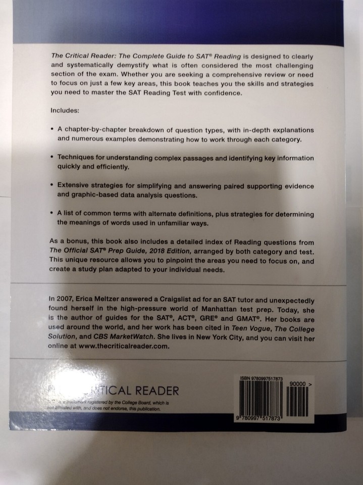 The Critical Reader -The Complete Guide to SAT Reading, 3rd Ed. by ...