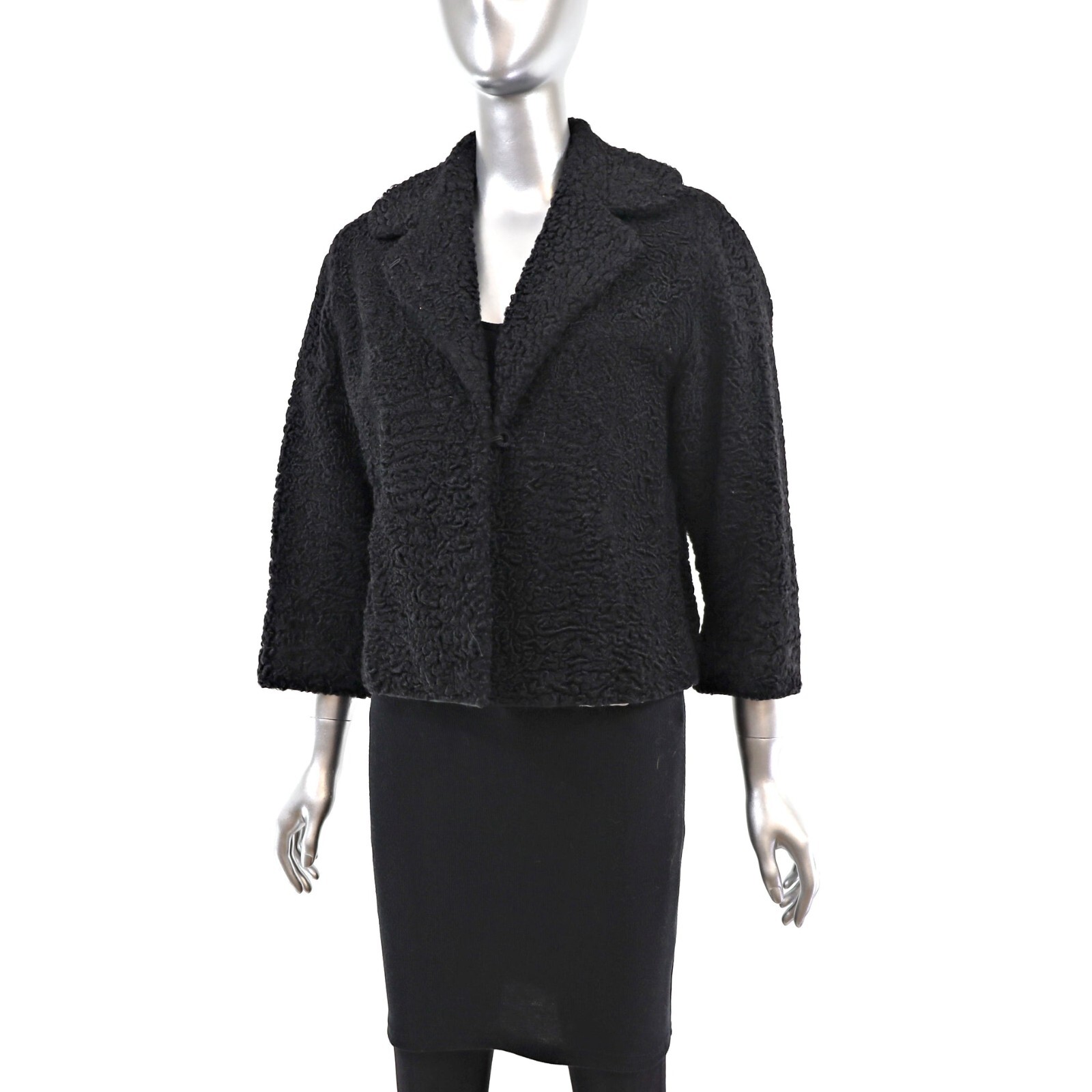 Women Persian Lamb Classic Style Astrakhan Fur Coat In Black Handmade Jacket New
