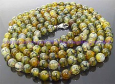 6/8/10mm Natural Yellow Dragon Veins Agate Round Gemstone Beads Necklace 35''