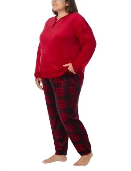 Nautica Women's 2-Piece Fleece Fabric Pajama Set, Red, Size 2X - Image 3 of 4