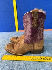 Ariat 10015390 Tombstone Square Toe Western Brown Purple Boots Youth Kids size 1