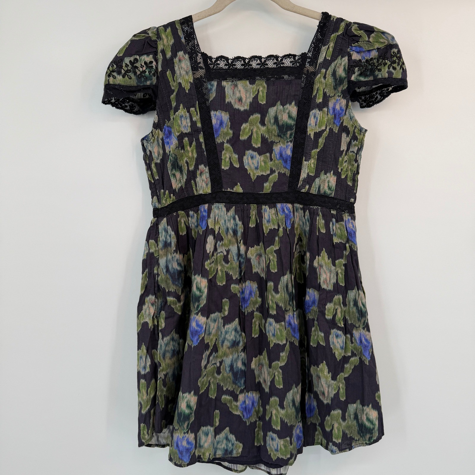 LoveShackFancy Nutmeg Deep Blue Trace Cotton Mini Dress Lace Trim Pockets Size 2 image 7