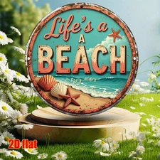 2D Wall Art, Life'S a Beach Enjoy the Waves - Aluminum Foil Art Round Aluminum M