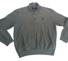 Polo Ralph Lauren Sweater Gray 1/4 Zip Pima Cotton Black Pony Pullover Mens LG