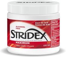 Stridex Medicated Acne Pads, Maximum, 55 Count   Facial Cleansing Wipes