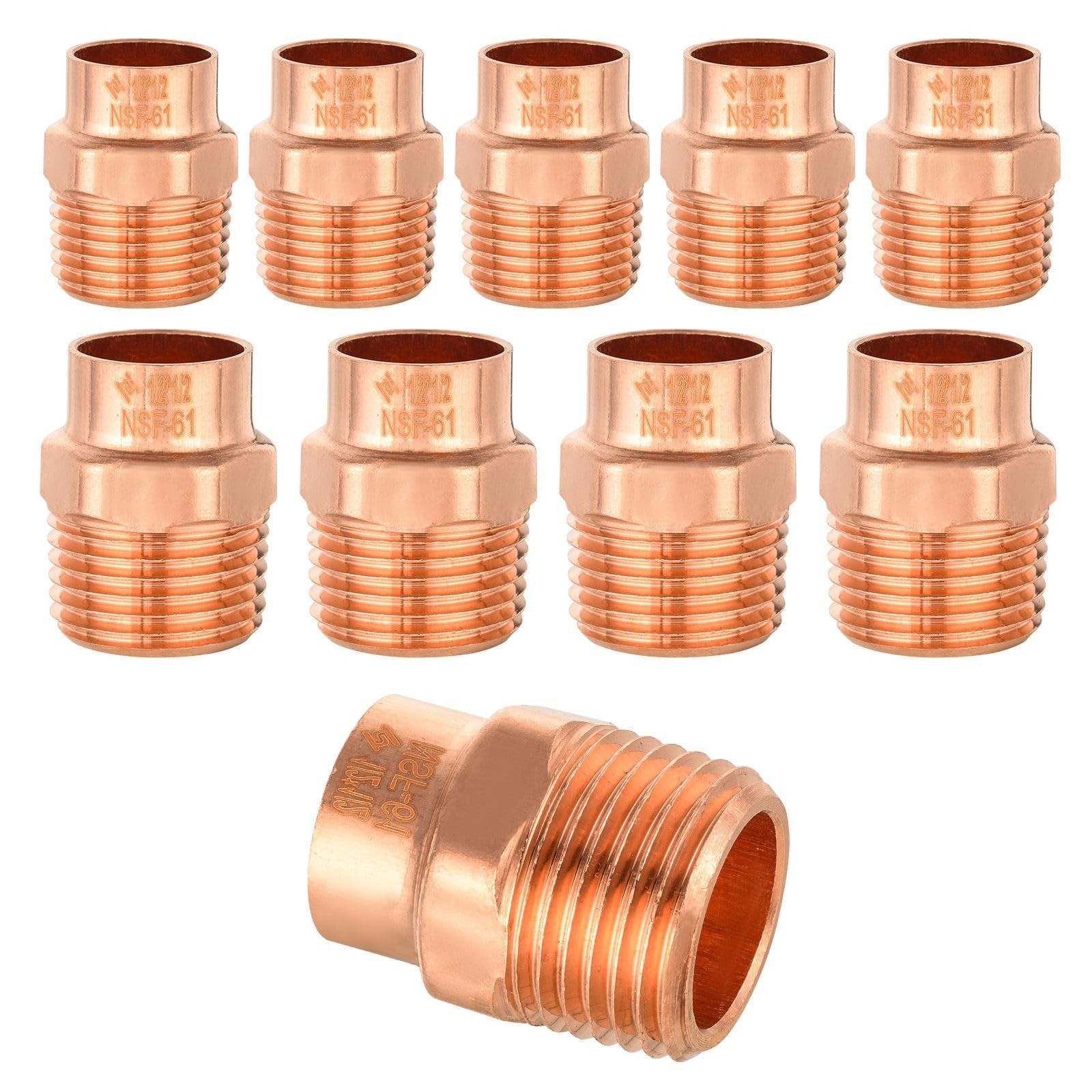 10 PCS 1/2" Copper x 1/2" Male NPT Adapter Pipe Hose Plumbing Fitting Tool