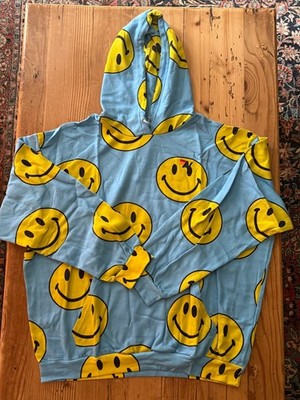 Aviator Nation Smiley Repeat Pullover Hoodie - Sky Blue - Relaxed XL - Brand New