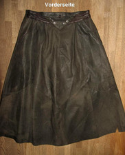 Long, wide leather skirt/traditional skirt in dark olive-brown in size 42