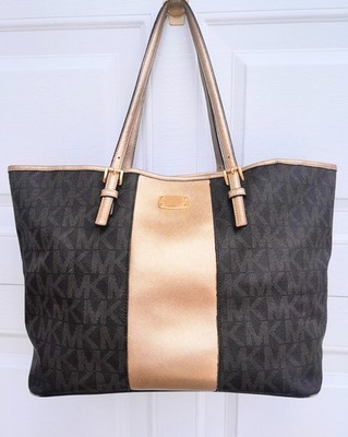 Michael Kors Jet Set Tote Bag Large- Dark Brown W/ Gold