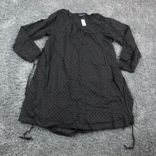 GAP Dress Womens XL Tall Black Eyelet Swiss Dot Lined 3/4 Sleeve Belted Boho NWT