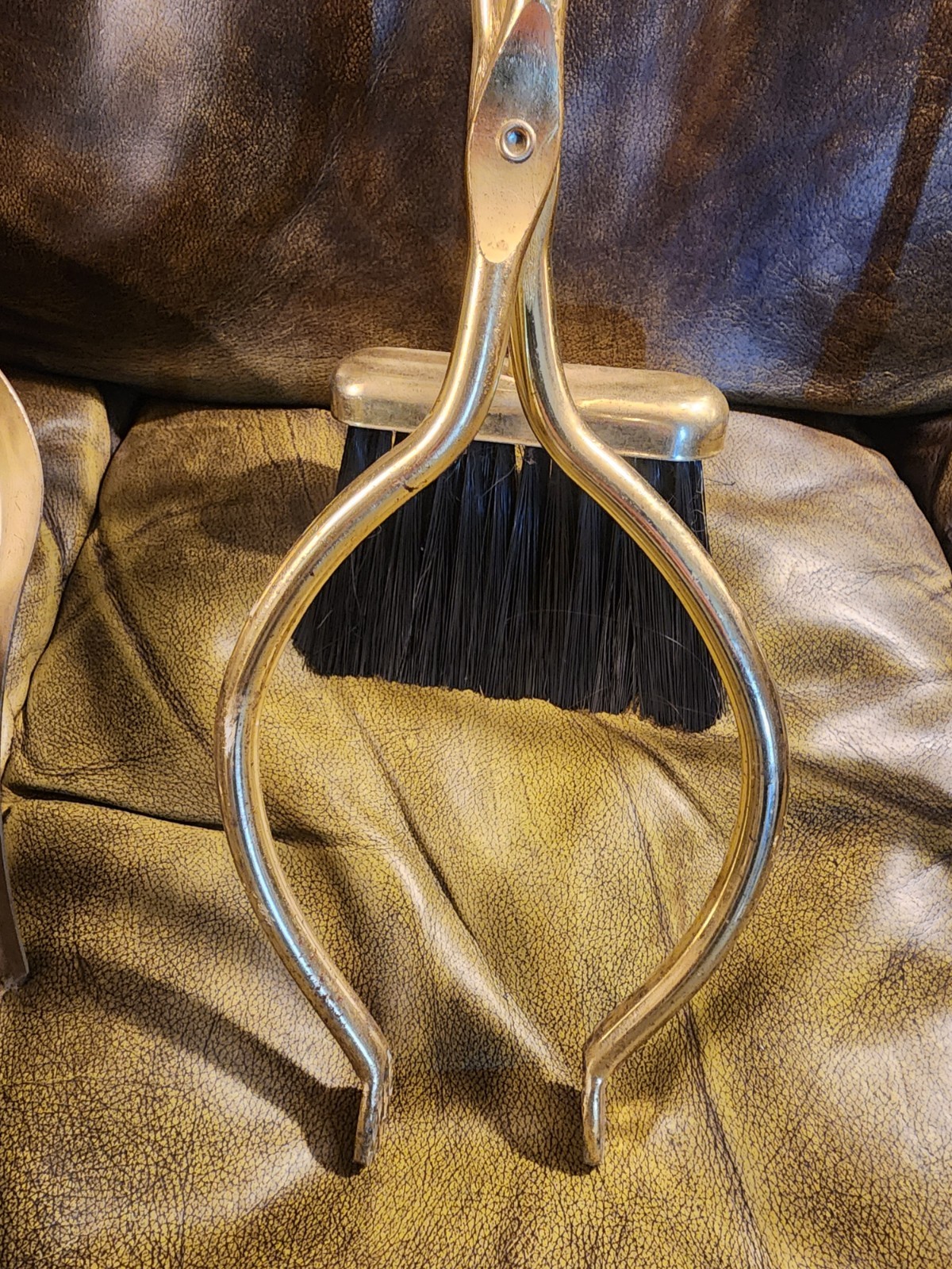 HumeWell VTG Brass & Wrought Iron Heavy Fireplace Tool Set/Companion 5 Pc NICE!!