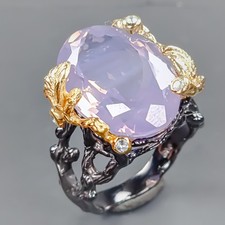 Handmade 23 ct Natural Lavender Quartz Ring 925 Sterling Silver Size 8 /R433742