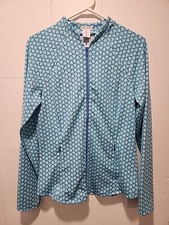 Sigrid Olsen Golf Tennis Full Zip Up Jacket Womens Size M Blue UPF 50 Sea Shell