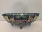 Indiana Blue Iridescent Carnival Glass Harvest Grape Footed Fruit Bowl Vintage