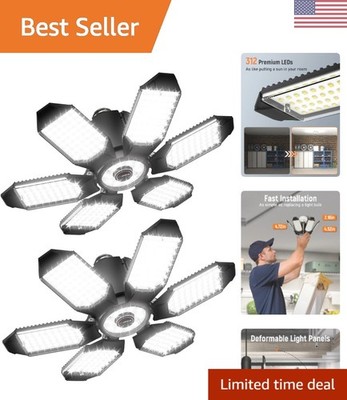Energy-Efficient 2 Pack LED Garage Light, 10000Lm Each with Adjustable Panels