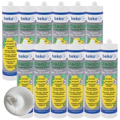 12 x beko Gecko Hybrid POP Flexibler Klebstoff Dichtstoff Weiß Kartusche 310 ml