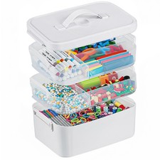 3-Layer Plastic Craft Organizers and Storage Box with Removable Trays, Storag...