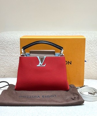 LV Louis Vuitton Capucines BB Handbag Red Leather w/Black Handle [Duties Paid]