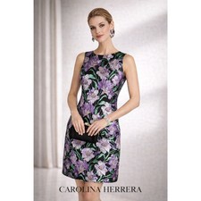NWT.$4.5k Carolina Herrera Metallic Floral Brocade Shift Dress XS purple