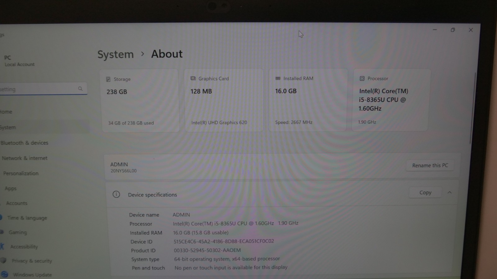 Lenovo ThinkPad T490s, 14-Inch Laptop, with Intel Core i5 8th Gen., 256 GB NVMe, Windows 11 Pro