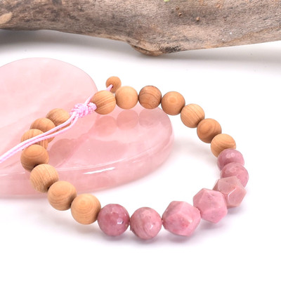 Rhodochrosite Diffuser Wooden Bracelet. Crystals ''For Self Worth & Love''