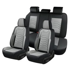 Car Seat Covers Full Set, Faux Leather Car Seat FullSet Black Gray Line