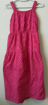 Abercrombie Kids Eyelet Midi Dress Girls Size 11/12 Hot Pink Sleeveless