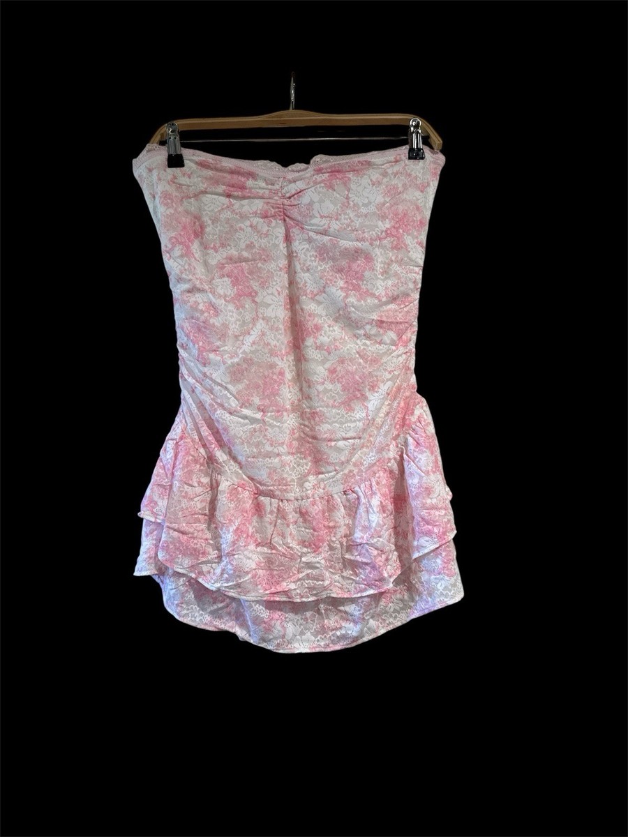 pink x loveshackfancy strapless lace mini dress LoveShackFancy Vailia Eyelet Strapless Minidress