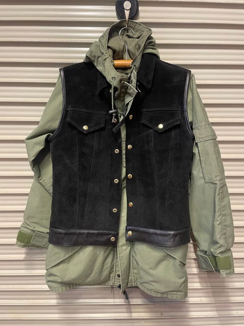 ALPHA M51 Fish Tail Parka & Suede Vest Size L Green Khaki Military Jacket