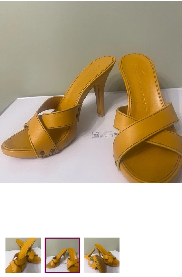 Giuseppe Zanotti желтый Италии заглянуть носок с ремешками 3 в каблук ЕС 36,5 США 6,5 в полоску - Изображение 3 из 3